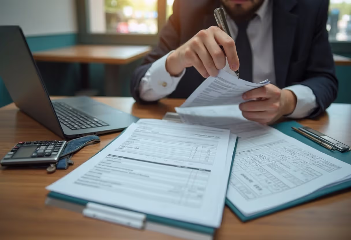 Entrepreneur reviewing financial documents before applying for an SBA loan