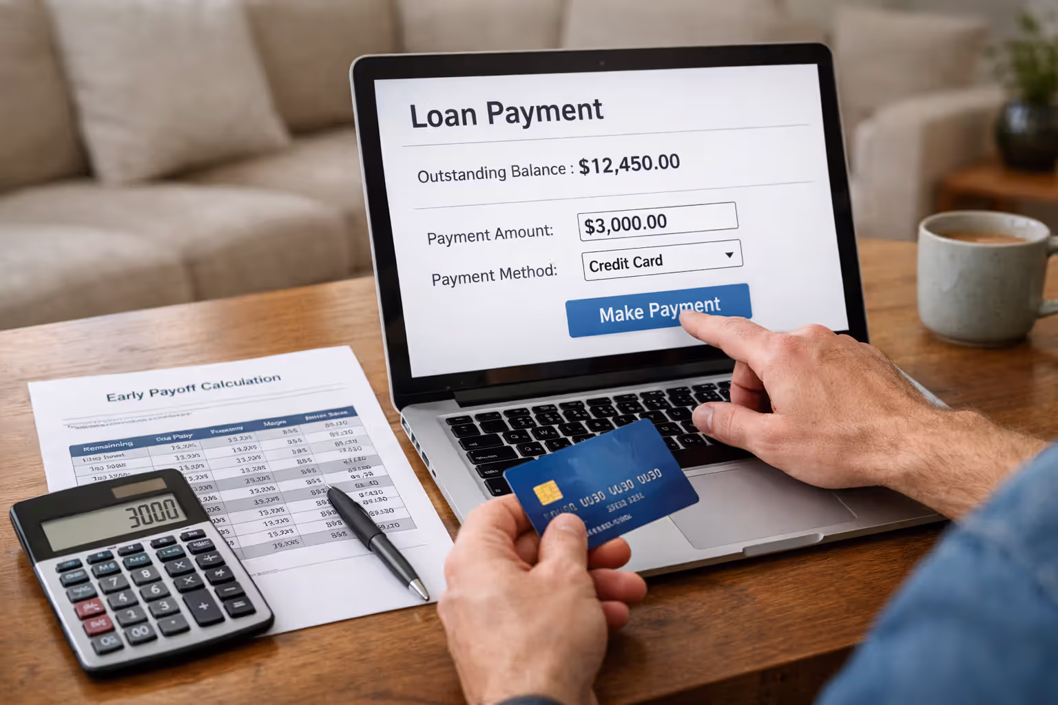 Person making an extra loan payment online at home