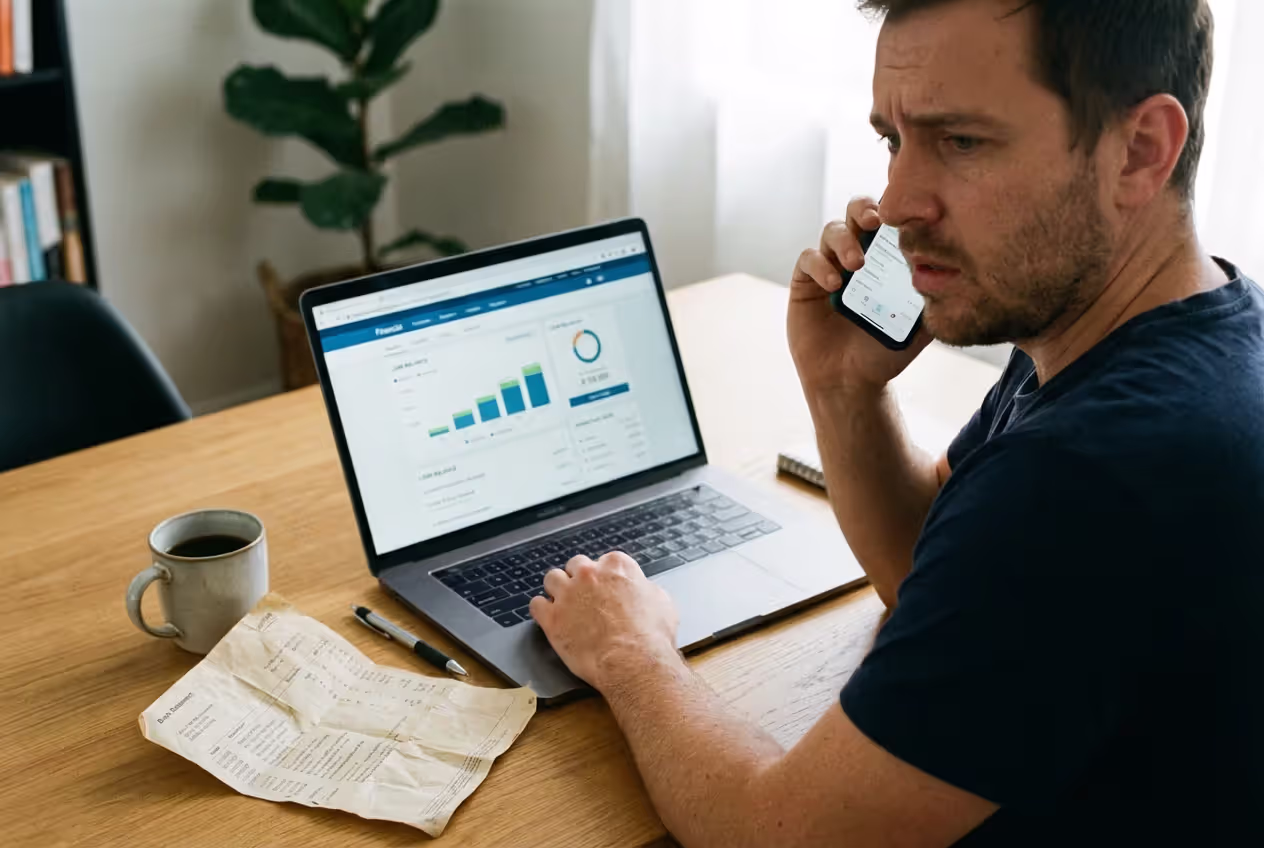 Borrower calling customer service while checking loan account