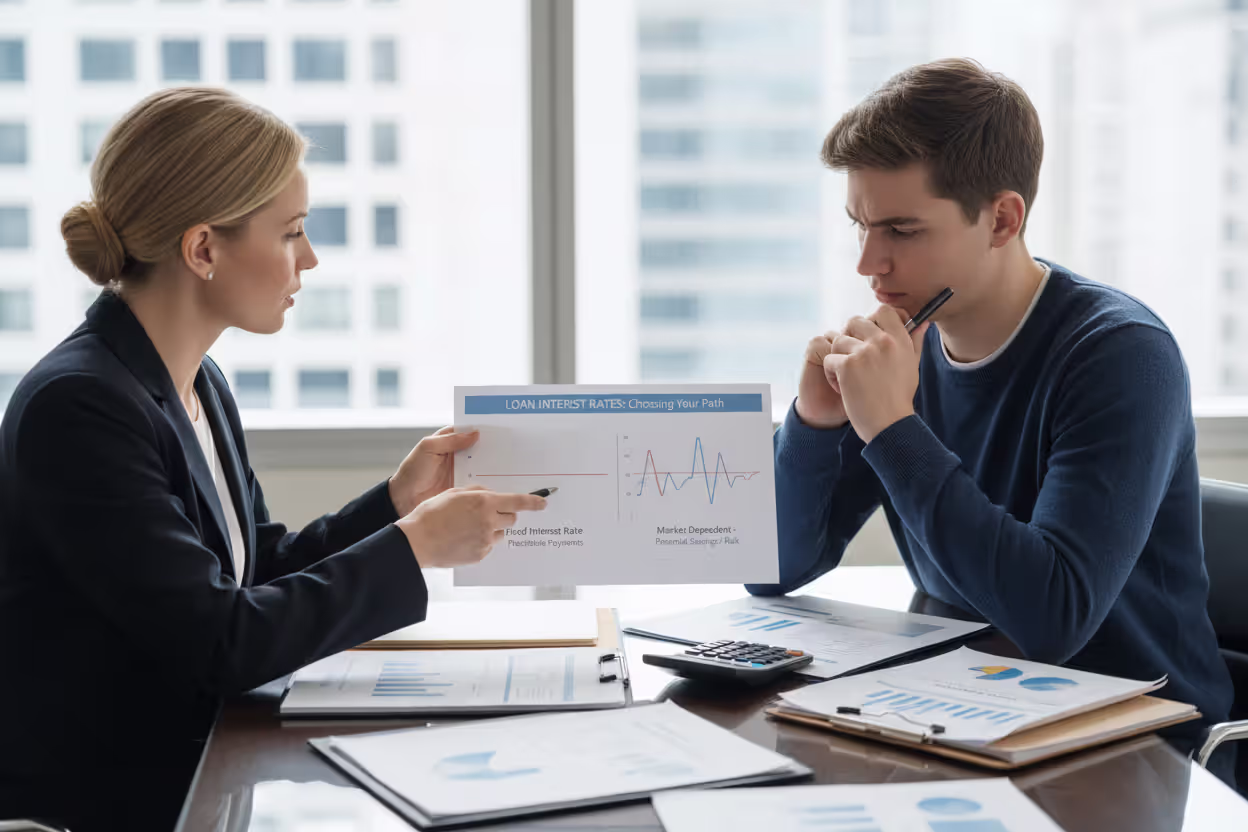 Financial advisor explaining student loan options to a student