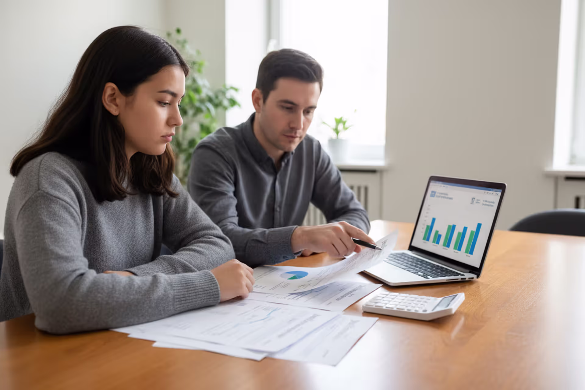 Student and parent reviewing college financing documents at a table