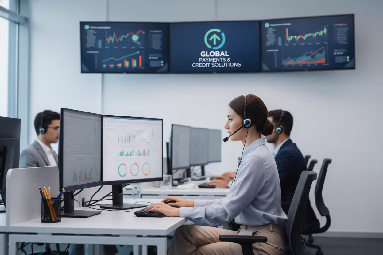 Student loan servicer support representative working at computer