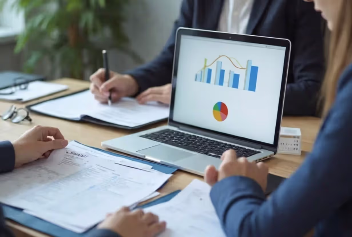 Bank officer reviewing small business loan application documents
